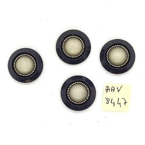 4 boutons en résine noir et gris clair - 21mm - abv8447