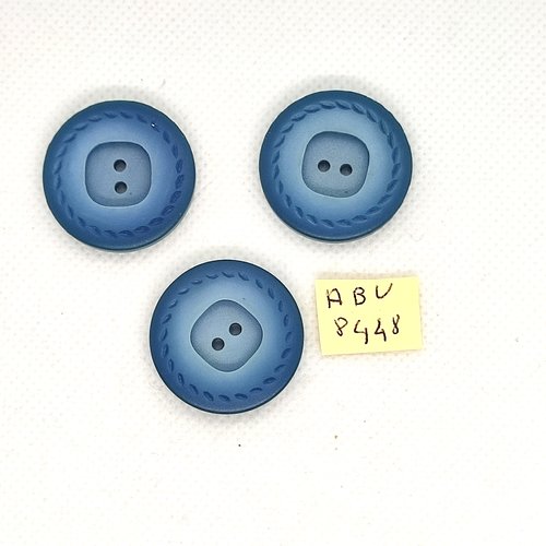 3 boutons en résine bleu - 27mm - abv8448