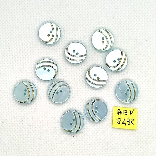 11 boutons en résine bleu et doré - 14mm - abv8432