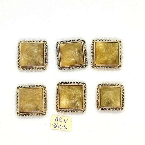 6 boutons en résine beige et doré - 24x24mm - abv8445