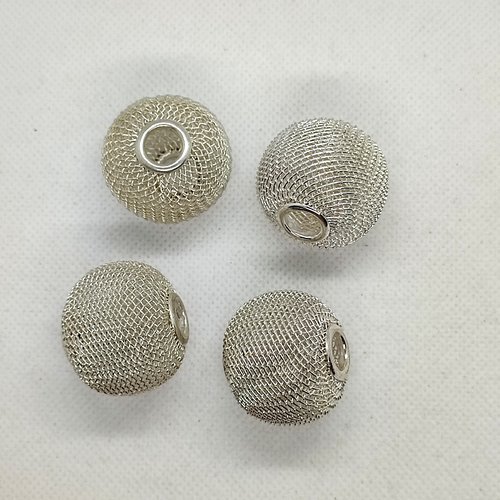 4 perles en métal argenté - 26mm