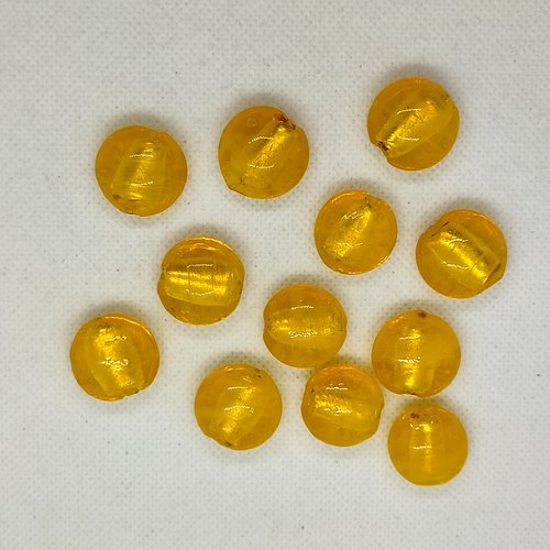12 perles en verre jaune - 18mm
