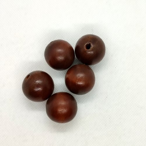 5 perles en bois marron foncé - 25mm
