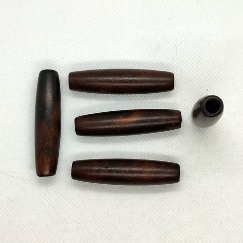 5 perles en bois marron foncé - 13x52mm