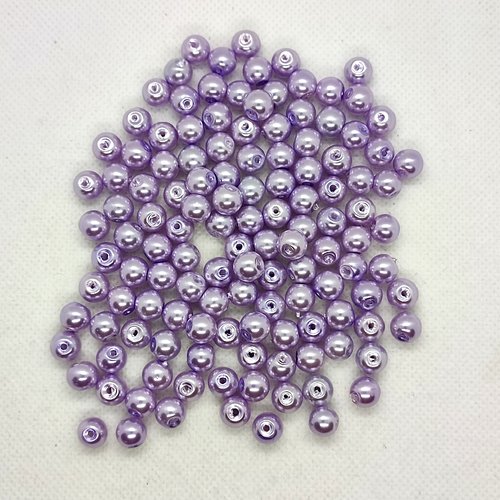 1 lot de 120 perles en verre nacré lilas clair - 7mm