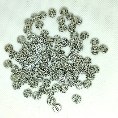 1 lot de 100 perles en métal argenté - 10mm