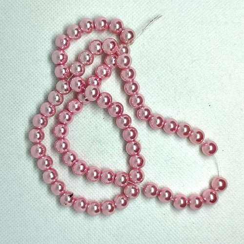1 enfilade de 66 perles en verre nacré rose - 8mm