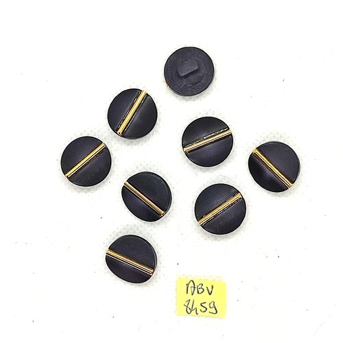 8 boutons en résine bleu et doré - 15mm - abv8459