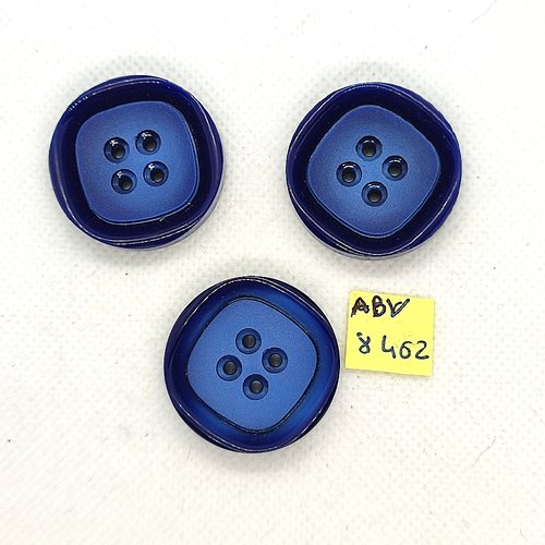 3 boutons en résine bleu - 31mm - abv8462