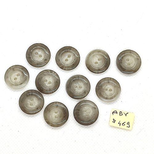 11 boutons en résine marron / gris - 18mm - abv8469