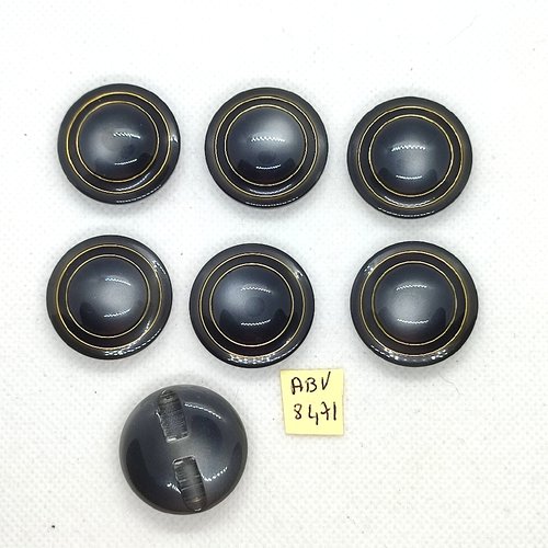 7 boutons en résine gris et doré - 28mm - abv8471