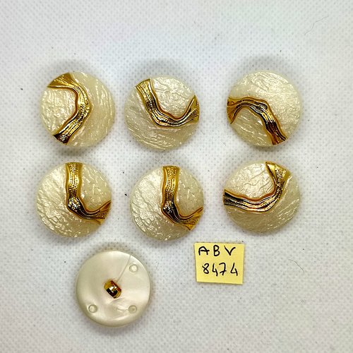 7 boutons en résine ivoire et doré - 25mm - abv8474