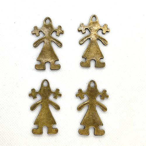 4 breloque / pendentif en métal bronze - petite fille - 25x43mm - 87