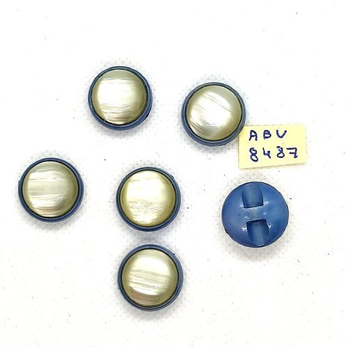 6 boutons en résine jaune / gris bleu - 17mm - abv8487