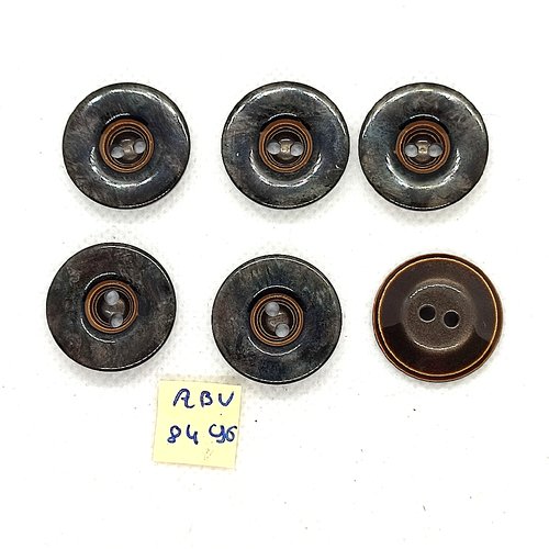 6 boutons en résine gris foncé marbré - 22mm - abv8496