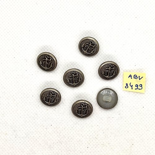 7 boutons en métal argenté et nylon - une ancre - 13mm - abv8499