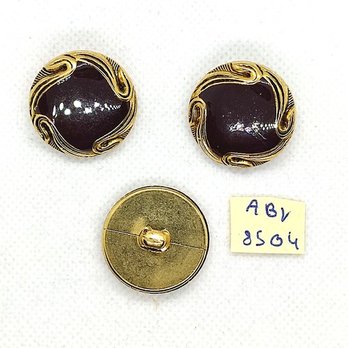 3 boutons en résine marron et doré - 25mm - abv8504