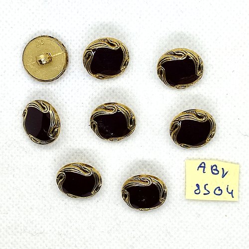 8 boutons en résine marron et doré - 15mm - abv8504