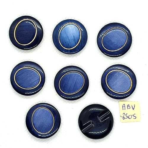 8 boutons en résine bleu et doré - 23mm - abv8505