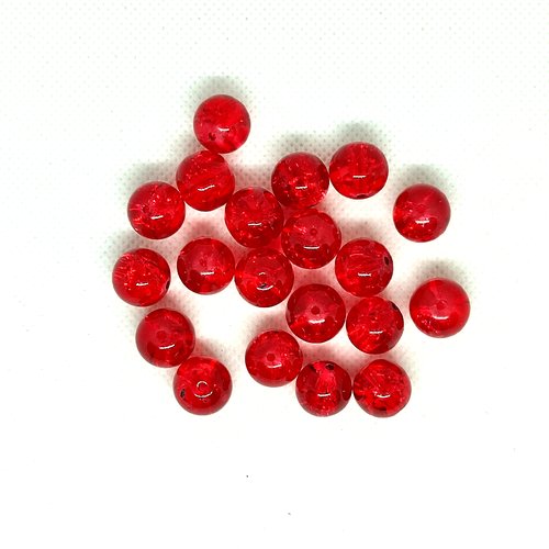 20 perles en verre craquelé - rouge - 12mm