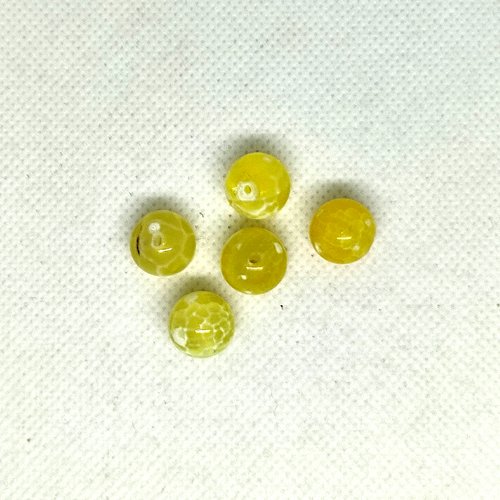 5 perles gemmes - agate veine de dragon jaune - 12mm