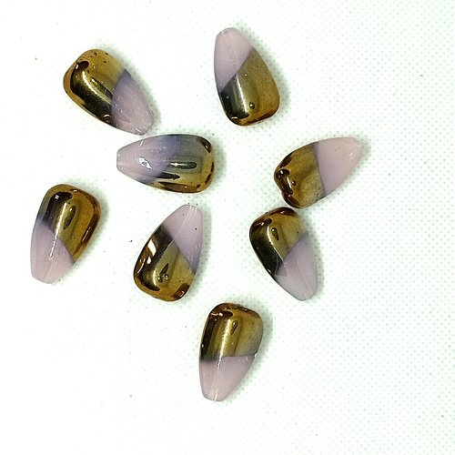 9 perles en verre - rose et doré - 15x20mm