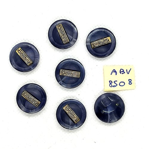 7 boutons en résine gris et doré - 17mm - abv8508