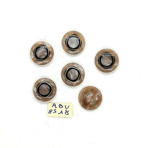 6 boutons en résine beige et noir - 18mm - abv8518
