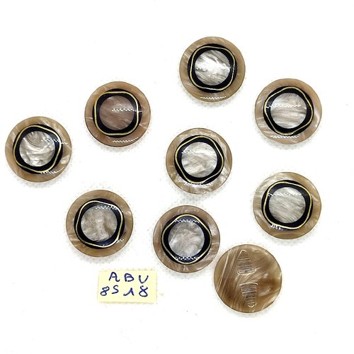 9 boutons en résine beige et noir - 22mm - abv8518