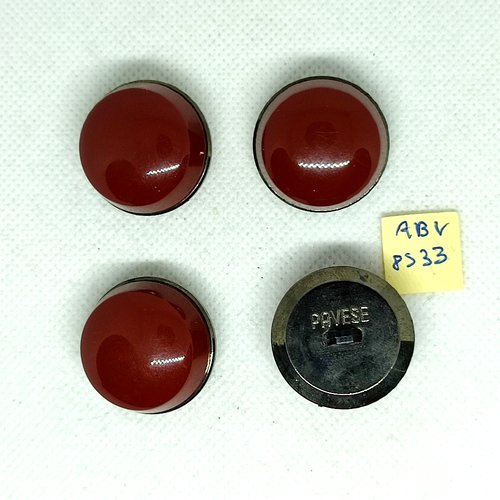 4 boutons en résine marron et argenté - 27mm - abv8533