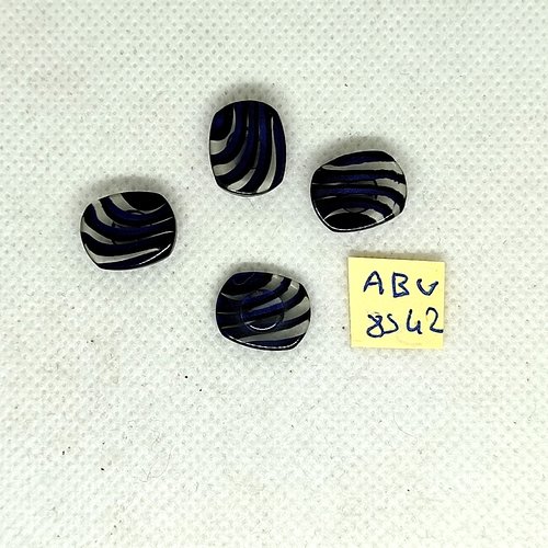 4 boutons en résine bleu foncé et transparent - 14x12mm - abv8542