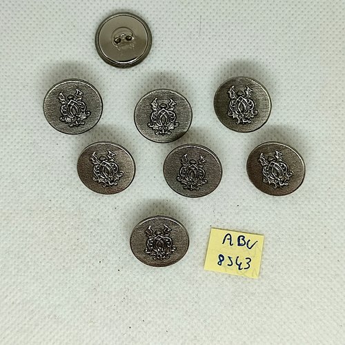 8 boutons en métal argenté - un blason - 18mm - abv8543