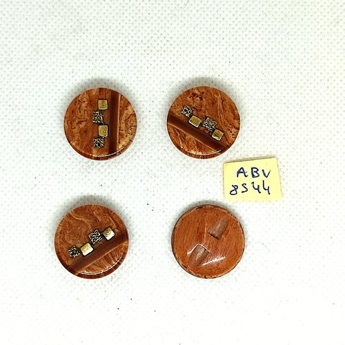 4 boutons en résine marron et doré - 22mm - abv8544