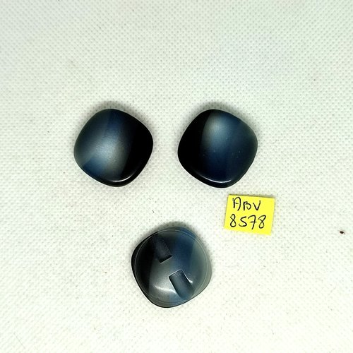 3 boutons en résine gris / bleu - 21x21mm - abv8578