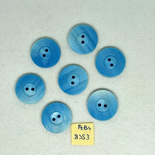 7 boutons en résine bleu - 22mm - abv8553