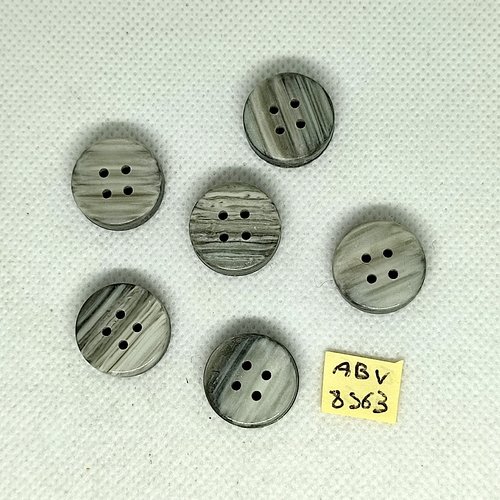 6 boutons en résine gris et argenté - 18mm - abv8563