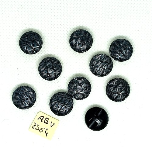 10 boutons en résine noir et gris - 15mm - abv8564