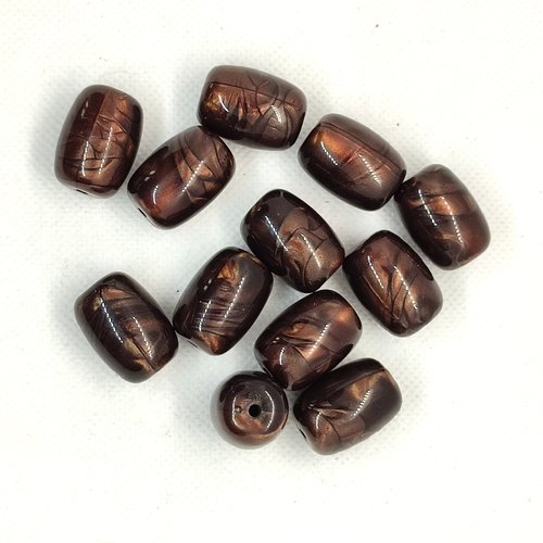 12 perles en résine marron - 16x22mm