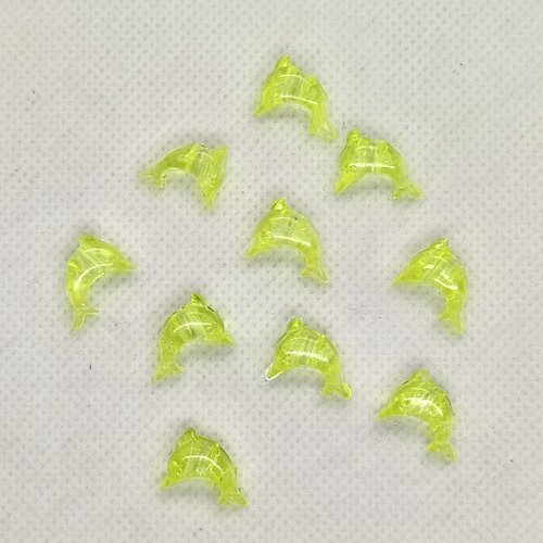 10 perles en résine jaune - un dauphin - 10x13mm