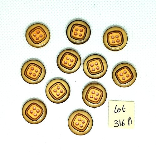 11 boutons en résine marron - 15mm - 316m