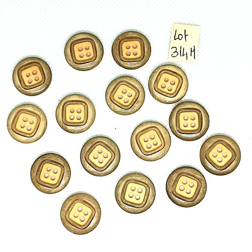 15 boutons en résine marron - 13mm - 314m
