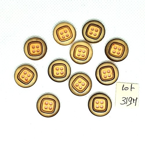 11 boutons en résine marron - 15mm - 319m