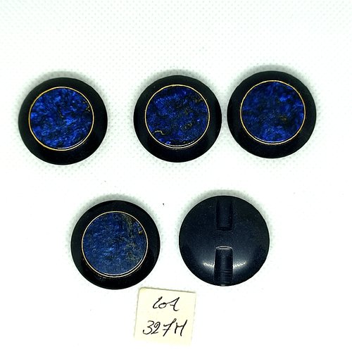 5 boutons en résine bleu et doré - 27mm - 327m