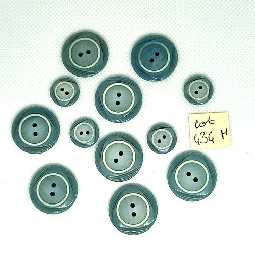 12 boutons en résine gris / bleu - 22mm et 13mm - 434m