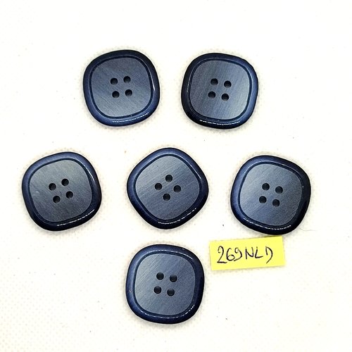 6 boutons en résine gris / bleu - 25x25mm - 269nld