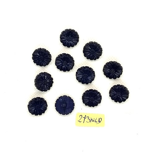 11 boutons en résine bleu foncé - fleur - 14mm - 273nld