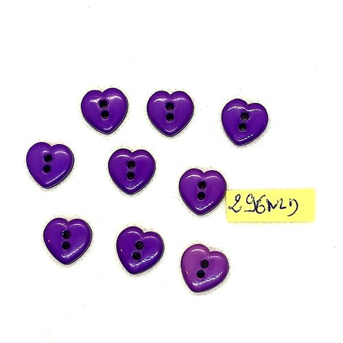 9 boutons en résine violet - coeur - 14mm - 296nld