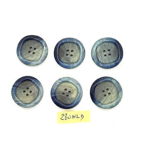 6 boutons en résine bleu / gris - 28mm - 280nld