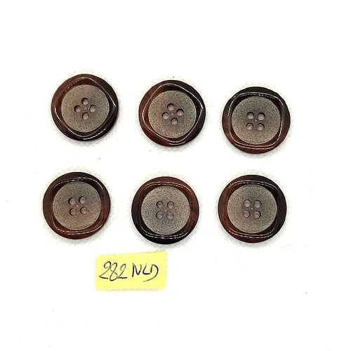 6 boutons en résine marron - 22mm - 282nld