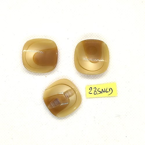 3 boutons en résine beige - 25x25mm - 285nld